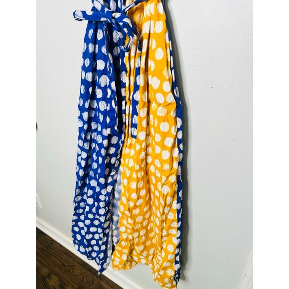 BUSAYO COLLECTIVE Colorblock Polka Dot Print Button Front Tie Waist Dress 10 - Picture 6 of 10